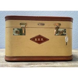 Vintage De Luxe New York Hard Side Make up Suitcase Luggage Train Case W/Keys